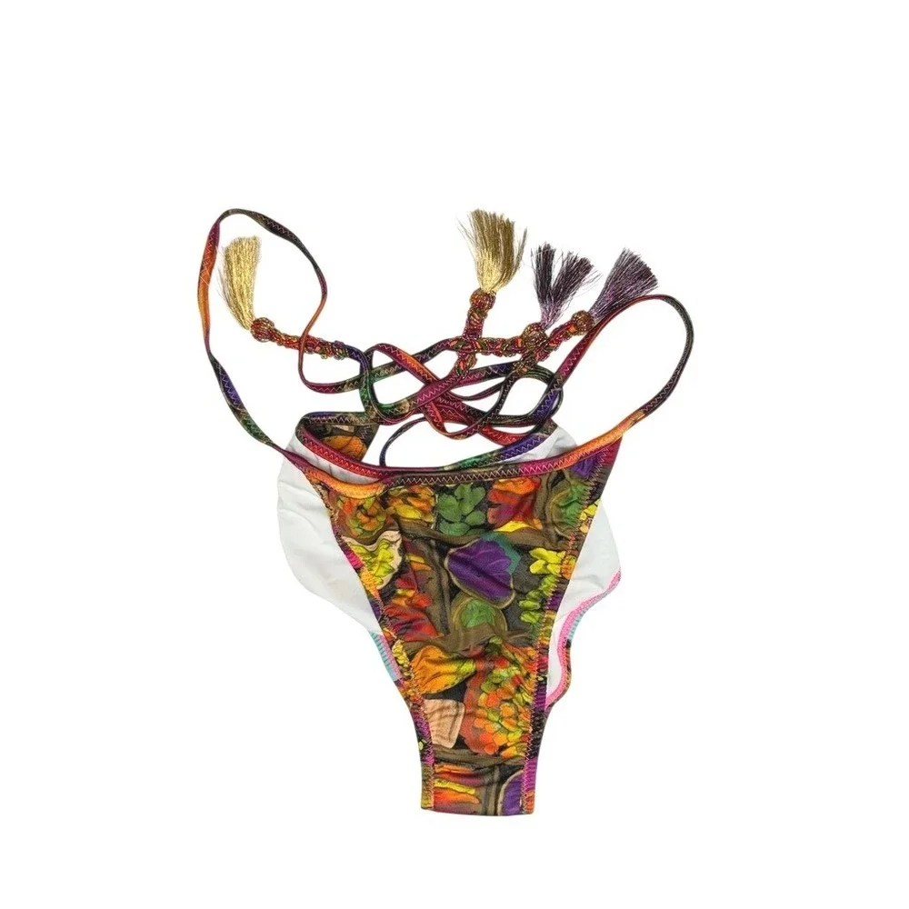 Agua Bendita Floating Market Vietnam Bikini Swim Bottom LARGE Beaded Tassels